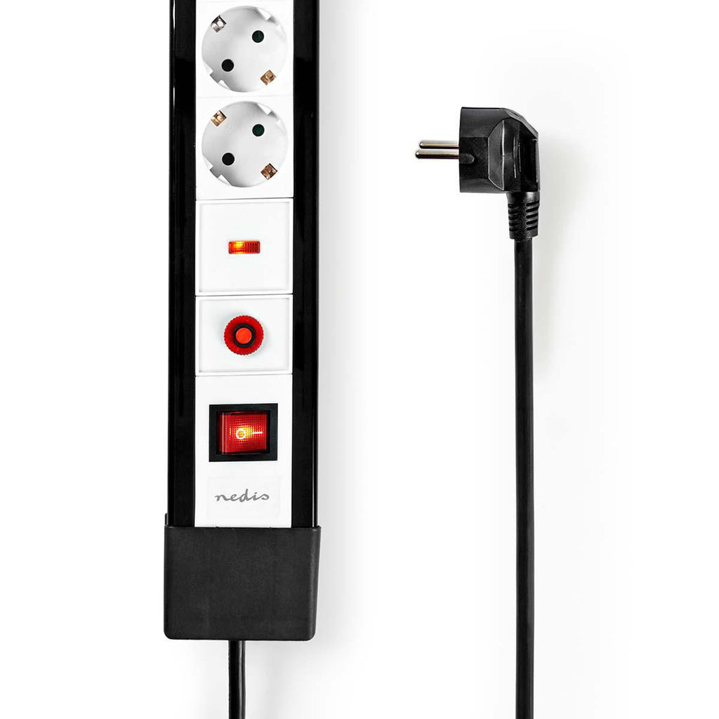 Surge Protected Extension Socket | 4 utas | Schuko / F típus (CEE 7/7) | Túlfeszültség védelem: 13.500 A | 3.00 m | 3500 W | 16 A | Földelés típusa: Oldal Érzékelő | 230 V ~ 50/60 Hz | Aljzat szög: 45 ° | H05VV-F 3G1.5mm² | Integrált kapcsoló | Fekete/Feh