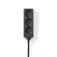 Elosztó | Schuko / F típus (CEE 7/7) | 3 utas | 1.50 m | 3680 W | 16 A | Földelés típusa: Oldal Érzékelő | 230 V ~ 50/60 Hz | Aljzat szög: 45 ° | H05VV-F 3G1.5mm² | Fekete