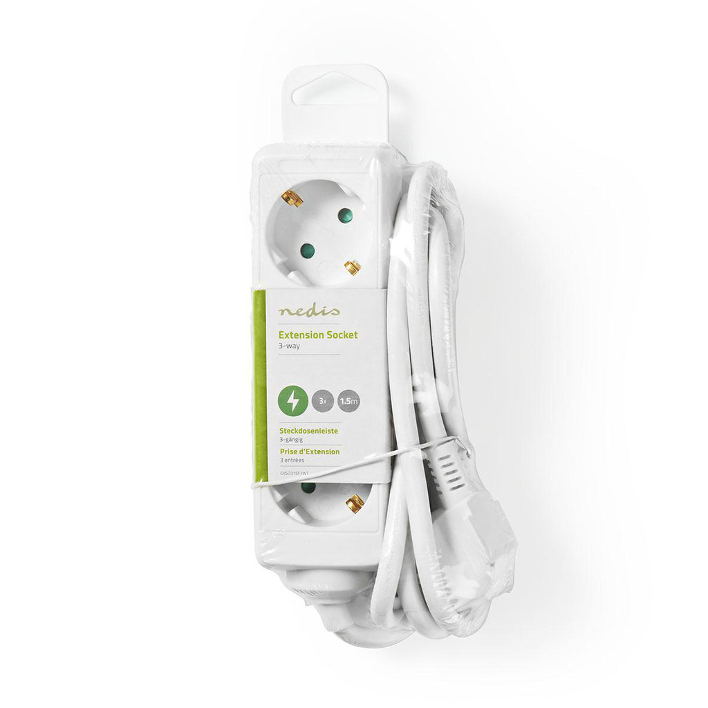 Elosztó | Földelt csatlakozó / F típus (CEE 7/7) | 3 utas | 1.50 m | 3680 W | 16 A | Földelés típusa: Oldal Érzékelő | 230 V AC 50/60 Hz | Aljzat szög: 45 ° | H05VV-F 3G1.5mm² | Fehér-2