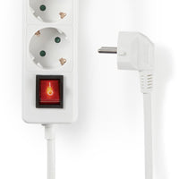Elosztó | Schuko / F típus (CEE 7/7) | 3 utas | 1.50 m | 3680 W | 16 A | Földelés típusa: Oldal Érzékelő | 230 V ~ 50/60 Hz | Aljzat szög: 45 ° | H05VV-F 3G1.5mm² | Integrált kapcsoló | Fehér