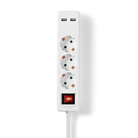 Elosztó | Schuko / F típus (CEE 7/7) | 3 utas | 1.50 m | 3680 W | 16 A | Földelés típusa: Oldal Érzékelő | 230 V ~ 50/60 Hz | Aljzat szög: 45 ° | H05VV-F 3G1.5mm² | Integrált kapcsoló | Fehér