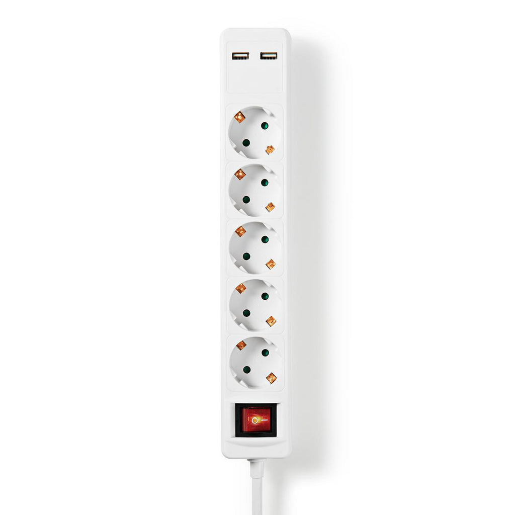 Elosztó | Schuko / F típus (CEE 7/7) | 5 utas | 1.50 m | 3680 W | 16 A | Földelés típusa: Oldal Érzékelő | 230 V ~ 50/60 Hz | Aljzat szög: 45 ° | H05VV-F 3G1.5mm² | Integrált kapcsoló | Fehér