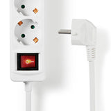 Elosztó | Schuko / F típus (CEE 7/7) | 5 utas | 1.50 m | 3680 W | 16 A | Földelés típusa: Oldal Érzékelő | 230 V ~ 50/60 Hz | Aljzat szög: 45 ° | H05VV-F 3G1.5mm² | Integrált kapcsoló | Fehér