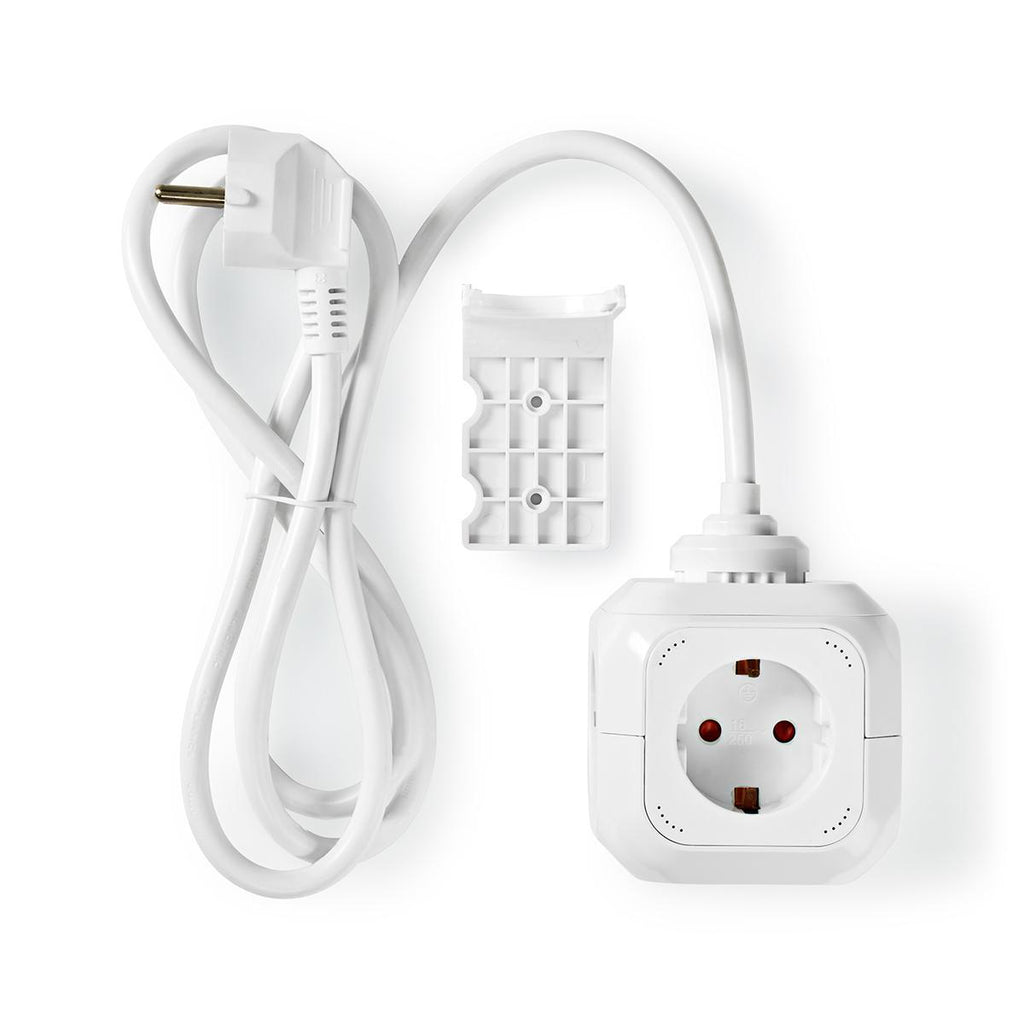 Elosztó | Schuko / F típus (CEE 7/7) | 4 utas | 1.50 m | 3680 W | 16 A | Földelés típusa: Oldal Érzékelő | 230 V ~ 50/60 Hz | Aljzat szög: 90 ° | H05VV-F 3G1.5mm² | Fehér