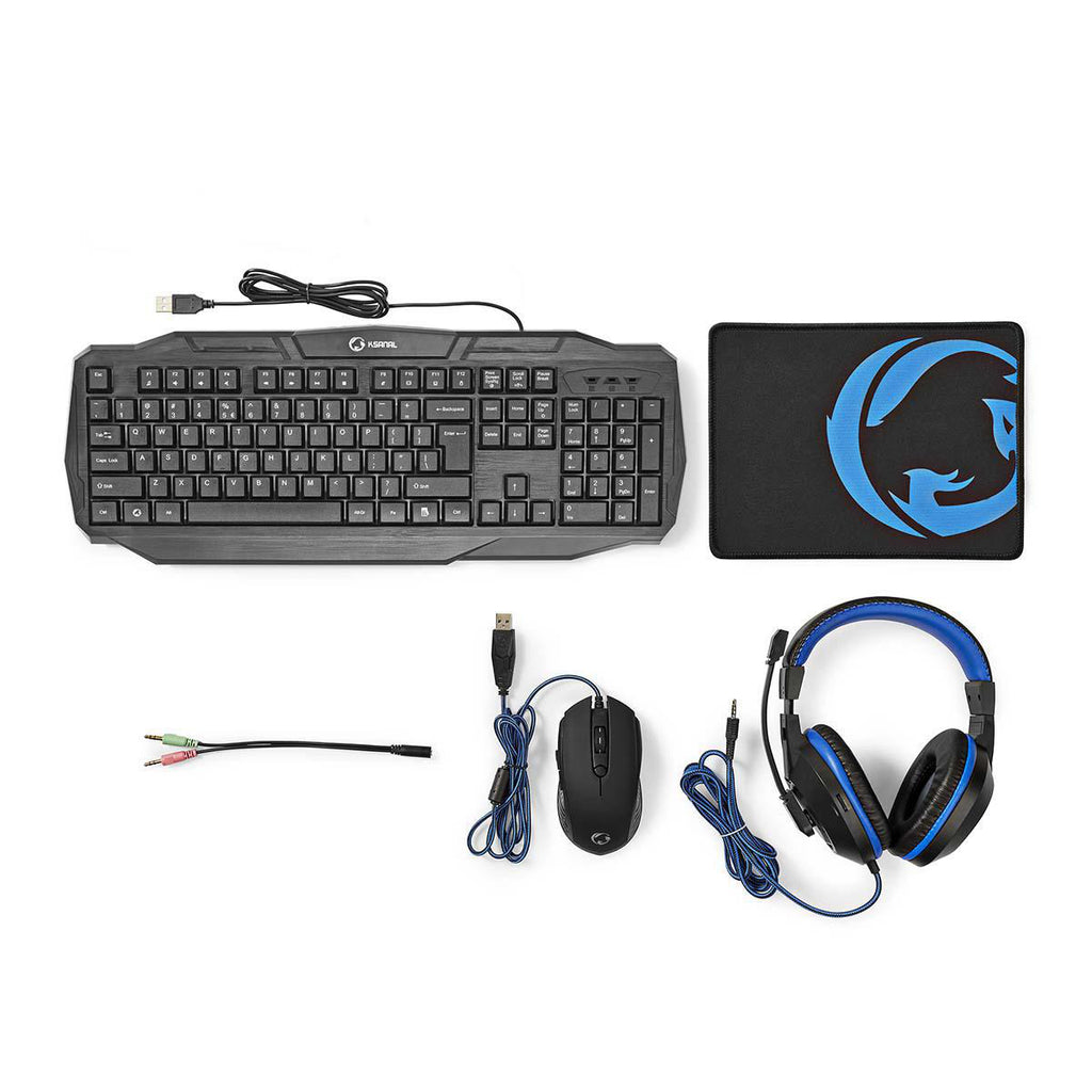 Gaming Combo Kit | 4-in-1 | Billentyűzet, fejhallgató, egér és egérpad | Fekete / Kék | QWERTY | US Kiosztás