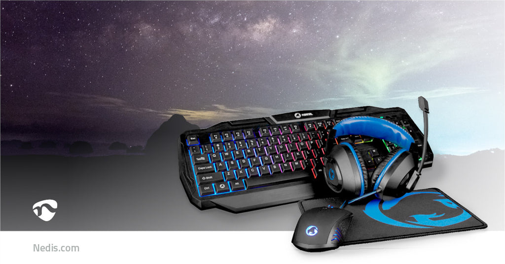 Gaming Combo Kit | 4-in-1 | Billentyűzet, fejhallgató, egér és egérpad | Fekete / Kék | QWERTY | US Kiosztás