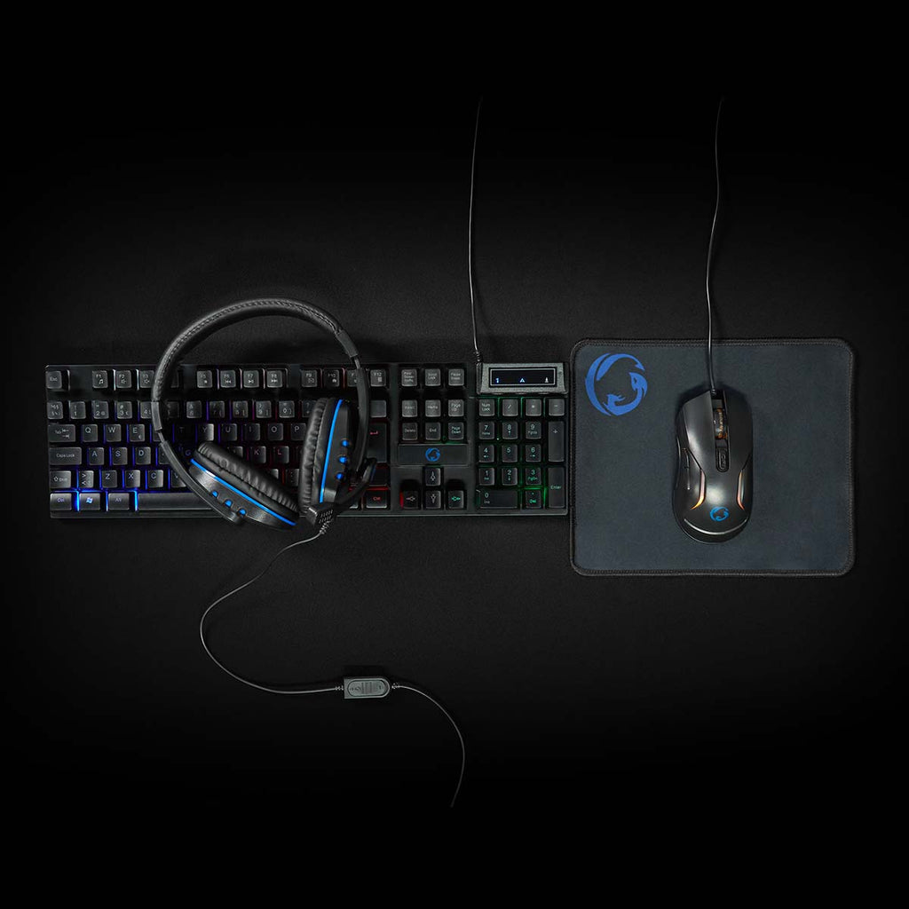 Gaming Combo Kit | 5-in-1 | Billentyűzet, fejhallgató, egér és egérpad | Fekete | QWERTY | ND Kiosztás