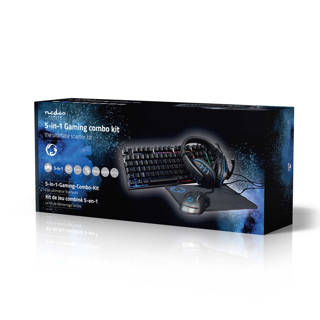 Gaming Combo Kit | 5-in-1 | Billentyűzet, fejhallgató, egér és egérpad | Fekete | QWERTY | ND Kiosztás