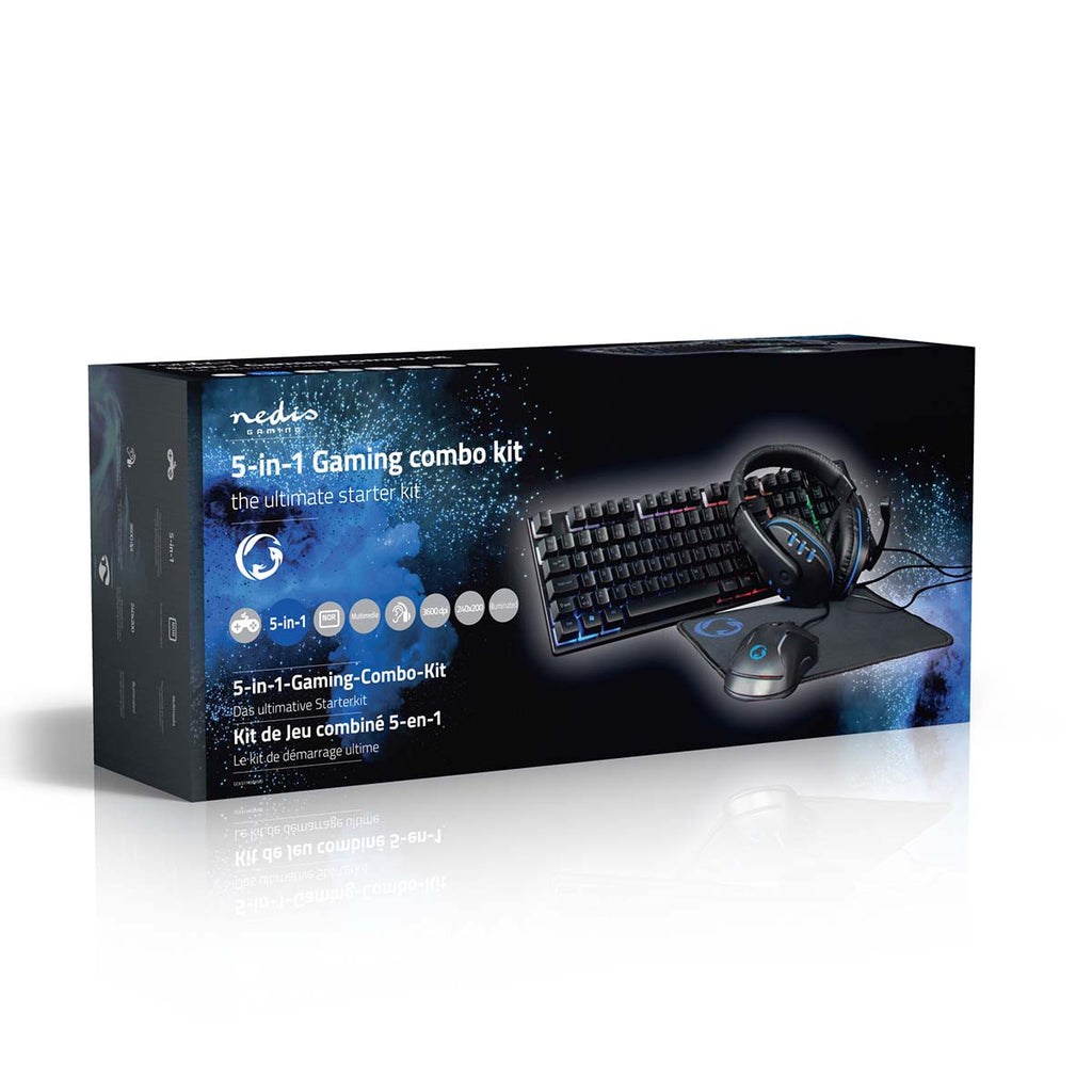 Gaming Combo Kit | 5-in-1 | Billentyűzet, fejhallgató, egér és egérpad | Fekete | QWERTY | ND Kiosztás