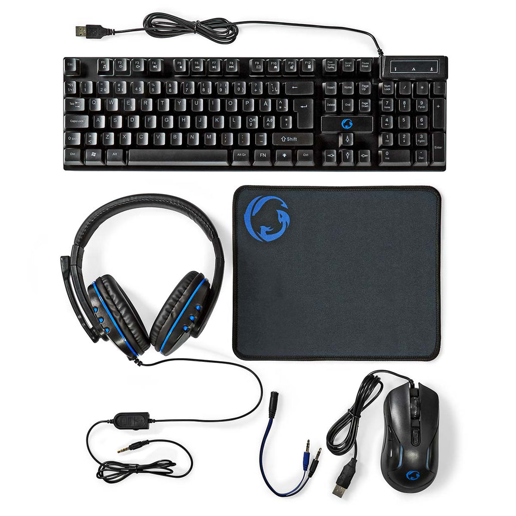 Gaming Combo Kit | 5-in-1 | Billentyűzet, fejhallgató, egér és egérpad | Fekete | QWERTY | ND Kiosztás