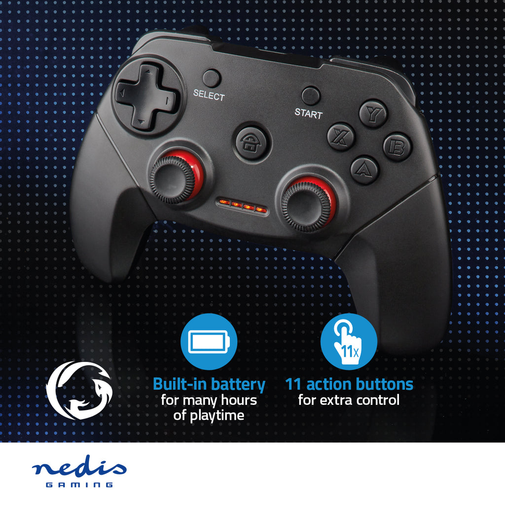 gamepad | Vezeték Nélküli | Elemes Áramellátás | PC | Gombok száma: 11 | Kábel hossz_ 1.00 m | Fekete