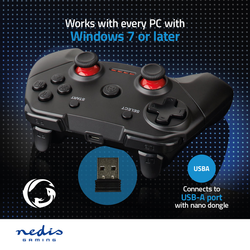 gamepad | Vezeték Nélküli | Elemes Áramellátás | PC | Gombok száma: 11 | Kábel hossz_ 1.00 m | Fekete
