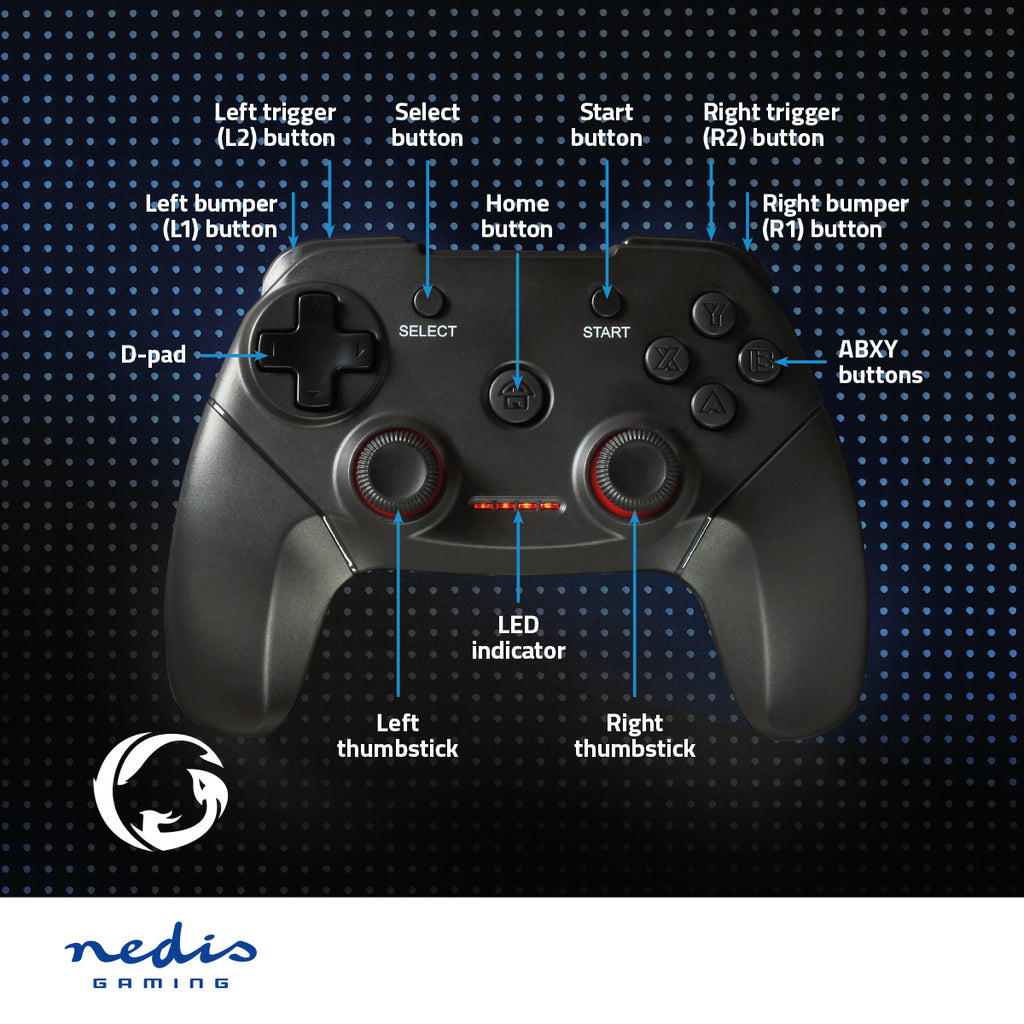 gamepad | Vezeték Nélküli | Elemes Áramellátás | PC | Gombok száma: 11 | Kábel hossz_ 1.00 m | Fekete