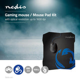 Gaming Mouse & Mouse Pad Set | 130 mm | 244 mm | Vezetékes | DPI_ 800 / 1200 / 1600 dpi | Állítható DPI | Gombok száma: 6 | Jobbkezes | 1.50 m | Normál Lighting