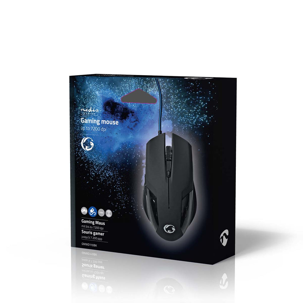 Gaming Mouse | Vezetékes | DPI_ 1200 / 2400 / 4800 / 7200 dpi | Állítható DPI | Gombok száma: 6 | Programozható gombok | Jobbkezes | 1.50 m | Világítás Nélkül
