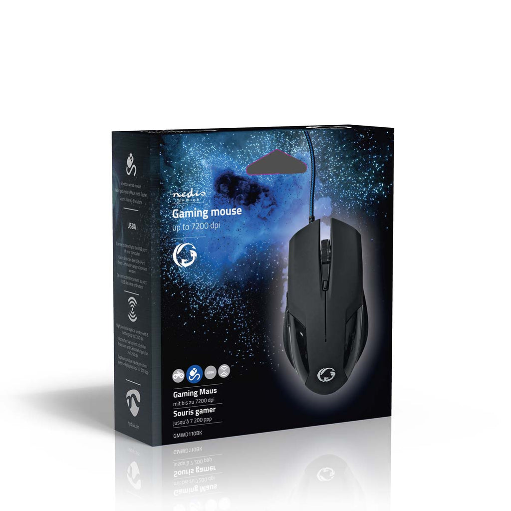 Gaming Mouse | Vezetékes | DPI_ 1200 / 2400 / 4800 / 7200 dpi | Állítható DPI | Gombok száma: 6 | Programozható gombok | Jobbkezes | 1.50 m | Világítás Nélkül
