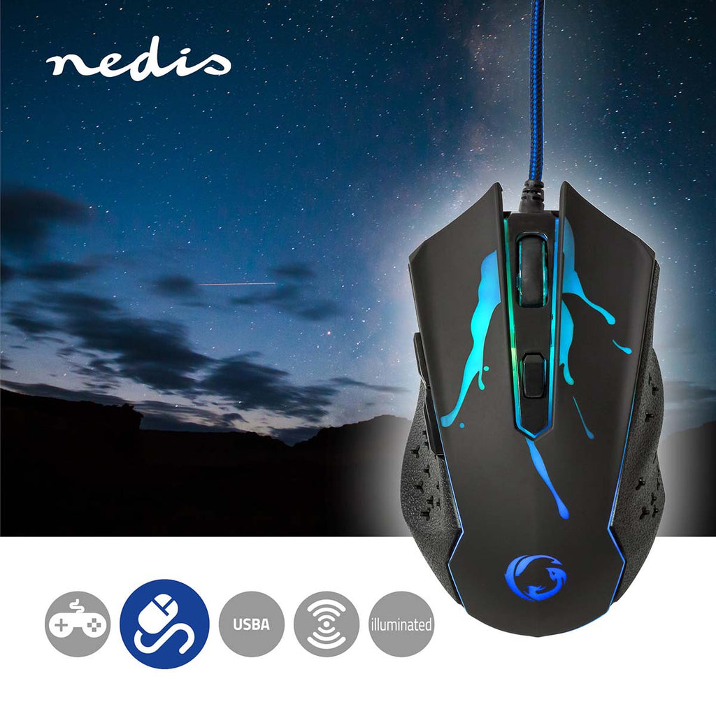 Gaming Mouse | Vezetékes | DPI_ 1200 / 1800 / 2400 / 3600 dpi | Állítható DPI | Gombok száma: 6 | Programozható gombok | Jobbkezes | 1.50 m | LED