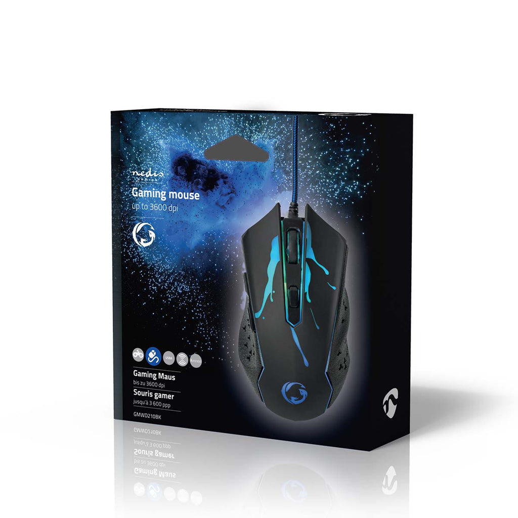 Gaming Mouse | Vezetékes | DPI_ 1200 / 1800 / 2400 / 3600 dpi | Állítható DPI | Gombok száma: 6 | Programozható gombok | Jobbkezes | 1.50 m | LED