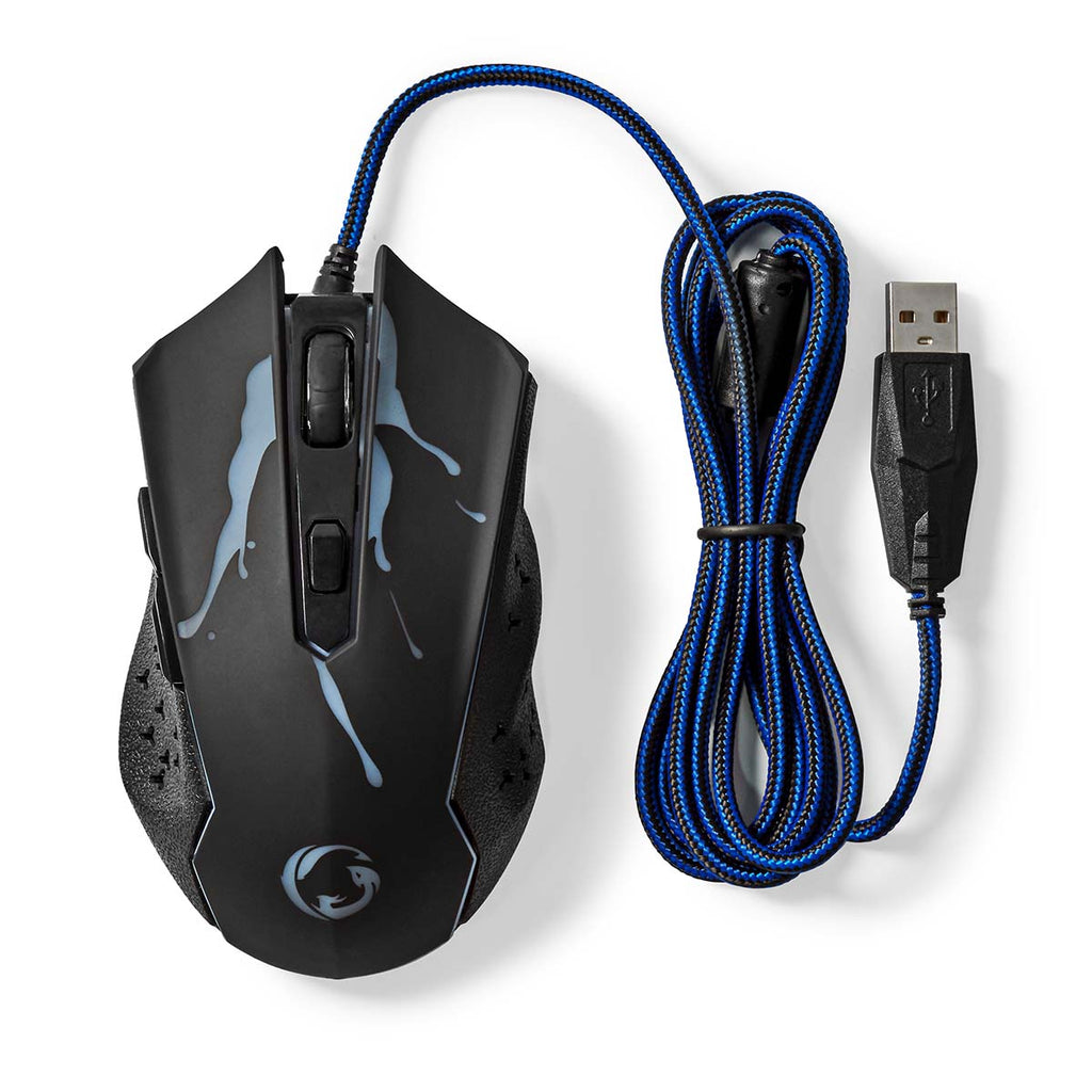 Gaming Mouse | Vezetékes | DPI_ 1200 / 1800 / 2400 / 3600 dpi | Állítható DPI | Gombok száma: 6 | Programozható gombok | Jobbkezes | 1.50 m | LED