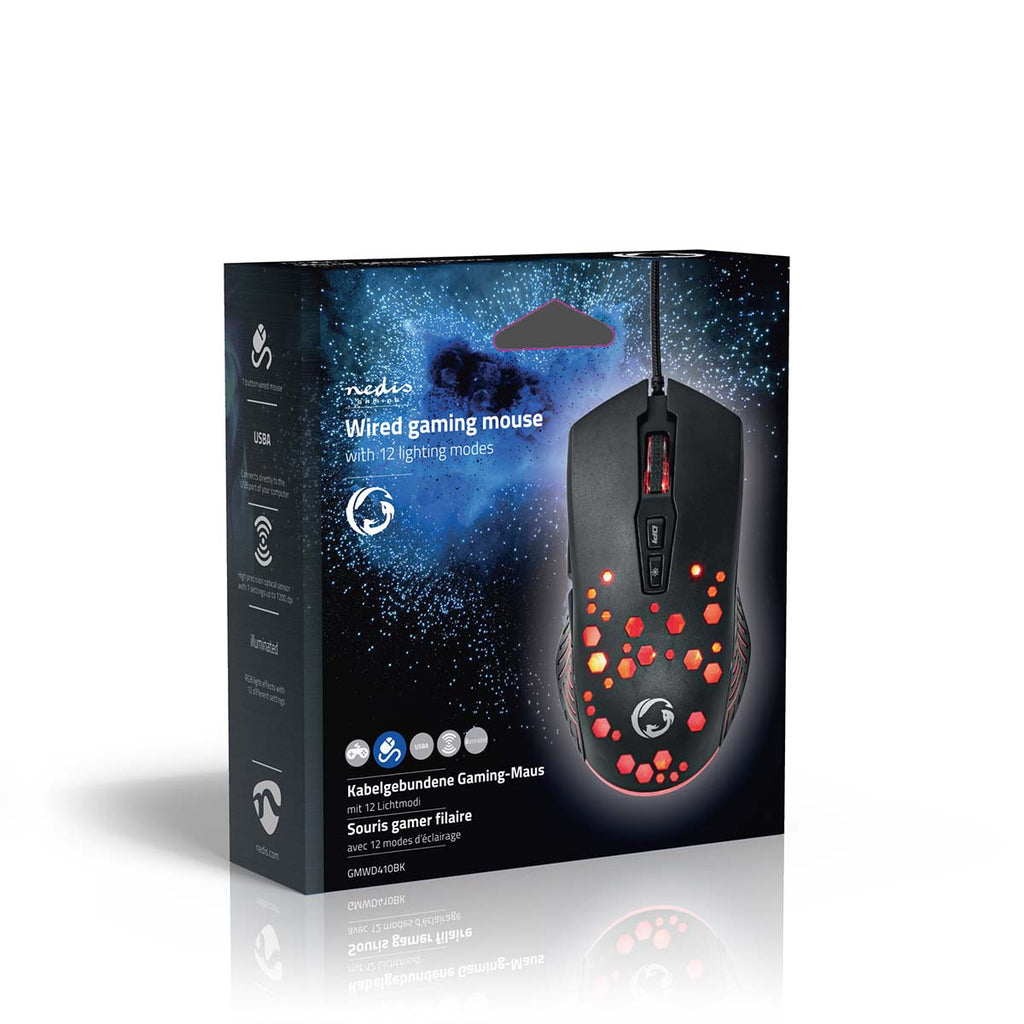 Gaming Mouse | Vezetékes | DPI_ 800 / 1200 / 2400 / 3200 / 4800 / 7200 dpi | Állítható DPI | Gombok száma: 7 | Programozható gombok | Jobbkezes | 1.50 m | RGB