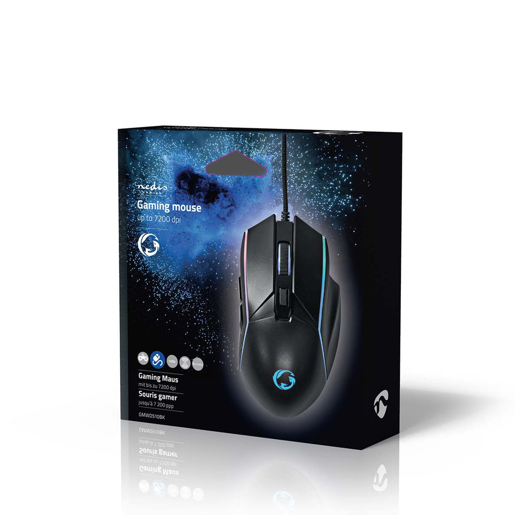 Gaming Mouse | Vezetékes | DPI_ 800 / 1200 / 2400 / 3200 / 4800 / 7200 dpi | Állítható DPI | Gombok száma: 6 | Programozható gombok | Jobbkezes | 1.50 m | LED