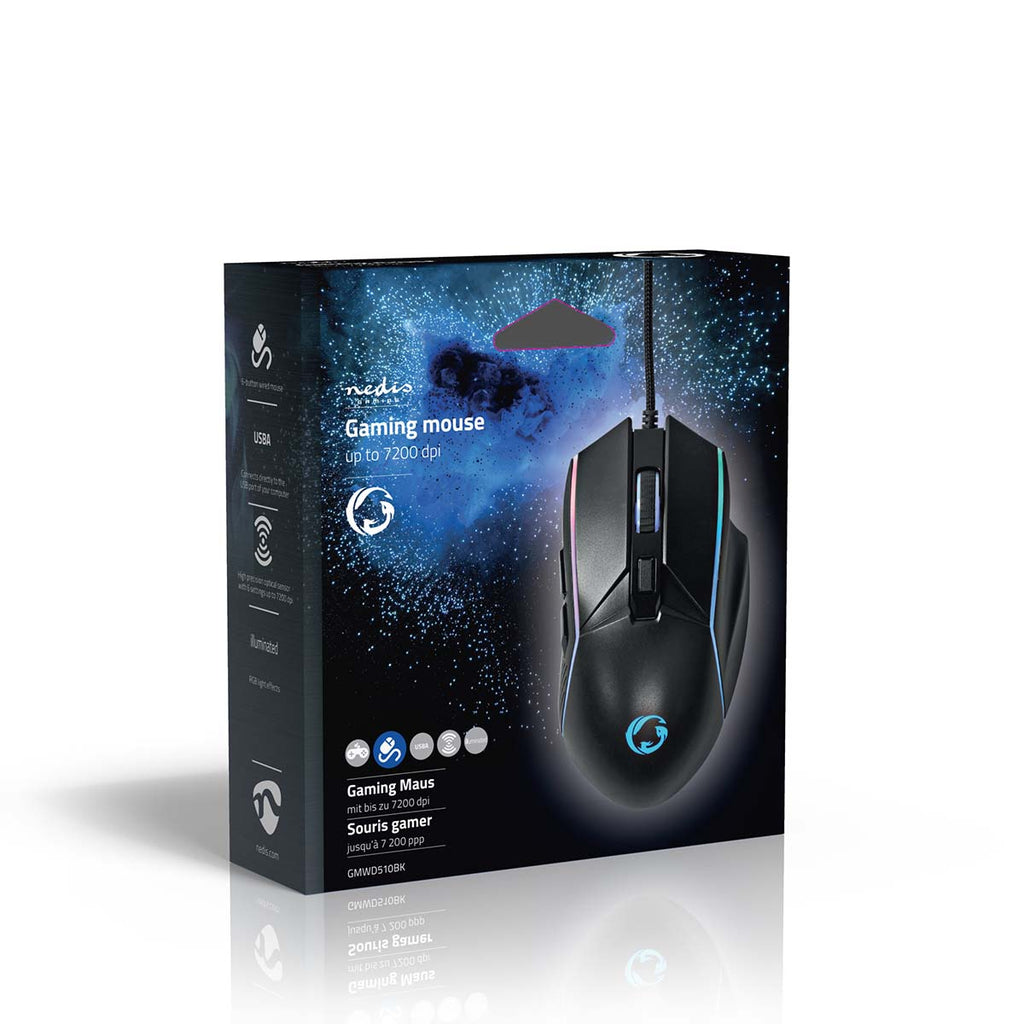 Gaming Mouse | Vezetékes | DPI_ 800 / 1200 / 2400 / 3200 / 4800 / 7200 dpi | Állítható DPI | Gombok száma: 6 | Programozható gombok | Jobbkezes | 1.50 m | LED