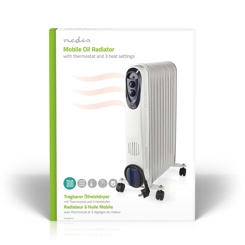 Mobile Olaj hűtő | 1000 / 1500 / 2500 W | 11 Uszony | Állítható hőmérséklet | 3 Hőbeállítások | Borulás ellen védett | Fehér