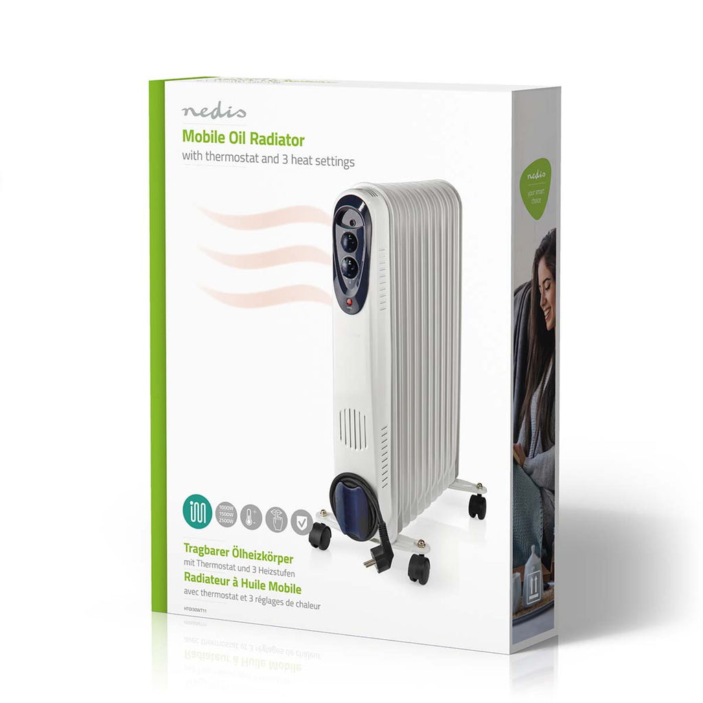 Mobile Olaj hűtő | 1000 / 1500 / 2500 W | 11 Uszony | Állítható hőmérséklet | 3 Hőbeállítások | Borulás ellen védett | Fehér