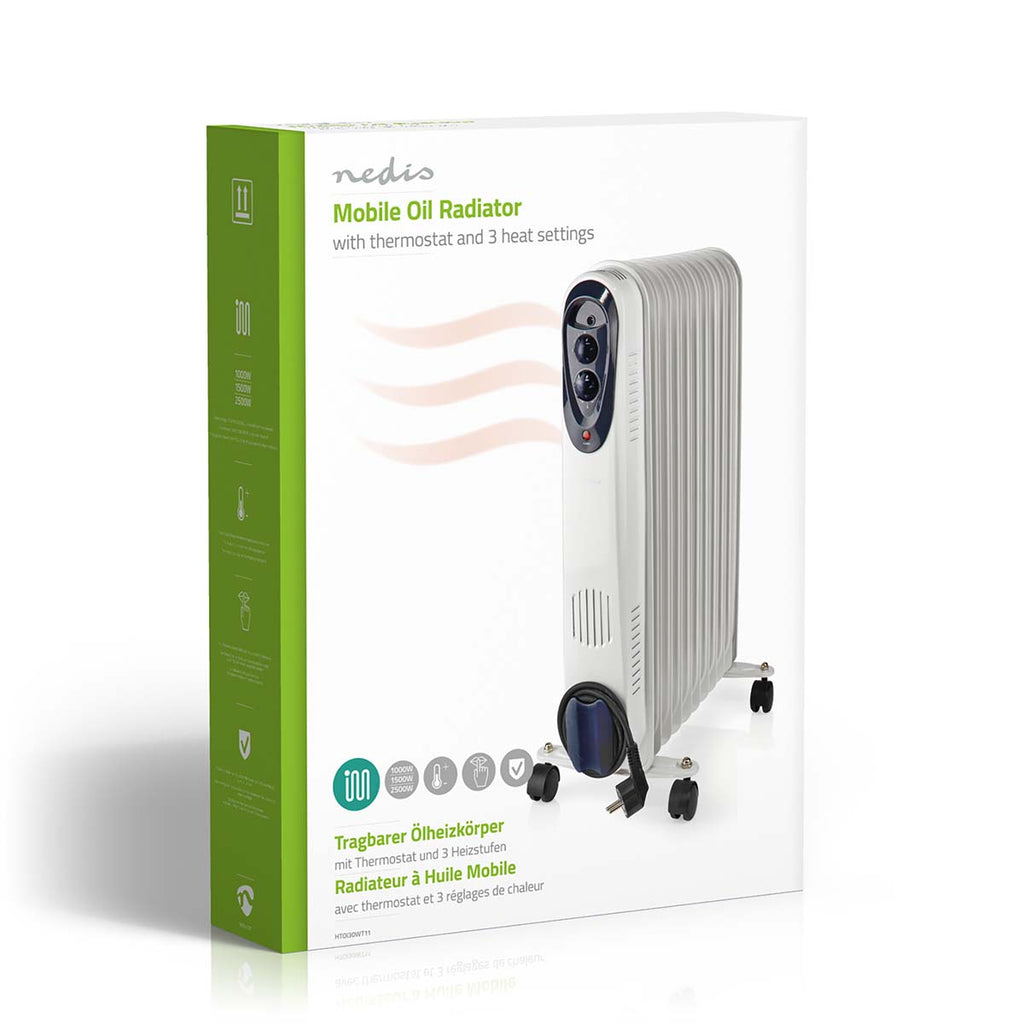 Mobile Olaj hűtő | 1000 / 1500 / 2500 W | 11 Uszony | Állítható hőmérséklet | 3 Hőbeállítások | Borulás ellen védett | Fehér