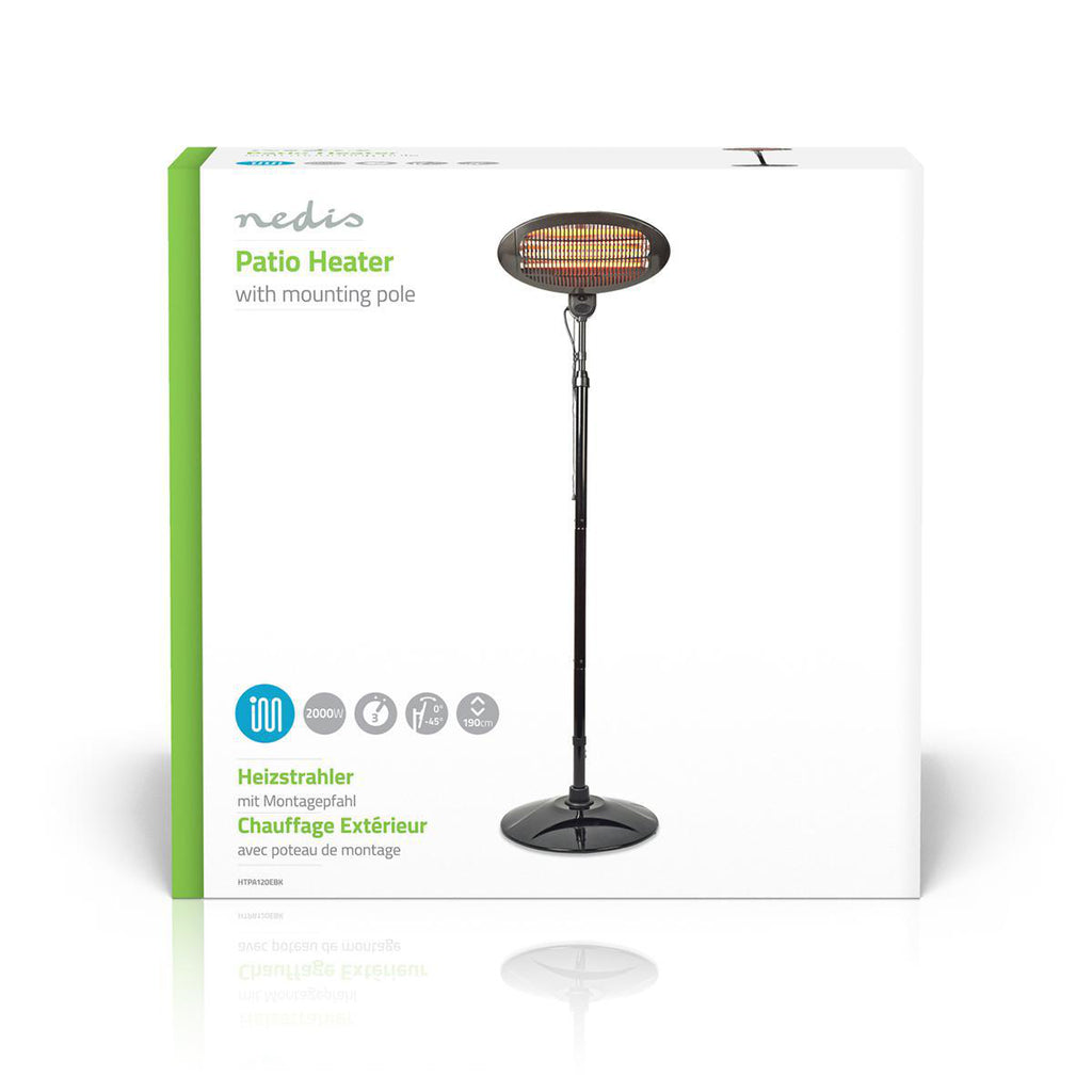 Free Standing Terasz Melegítő | 2000 W | 3 Hőbeállítások | Borulás ellen védett | IP34 | Fekete