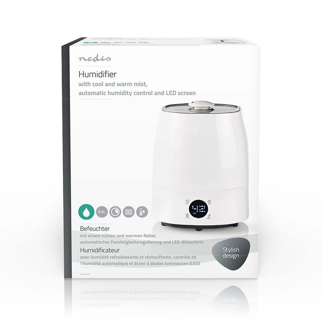 Párásító | 110 W | Hűvös és Meleg Párával | 5.5 l | Nedvességmérő | Időzítő | Ekkora területhez alkalmas_ 50 m² | Fehér / Szürke