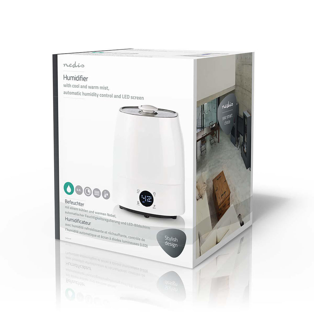 Párásító | 110 W | Hűvös és Meleg Párával | 5.5 l | Nedvességmérő | Időzítő | Ekkora területhez alkalmas_ 50 m² | Fehér / Szürke