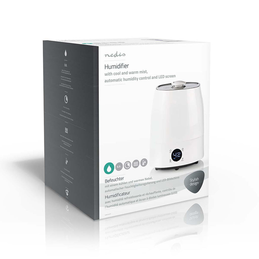 Párásító | 110 W | Hűvös és Meleg Párával | 5.5 l | Nedvességmérő | Időzítő | Ekkora területhez alkalmas_ 50 m² | Fehér / Szürke