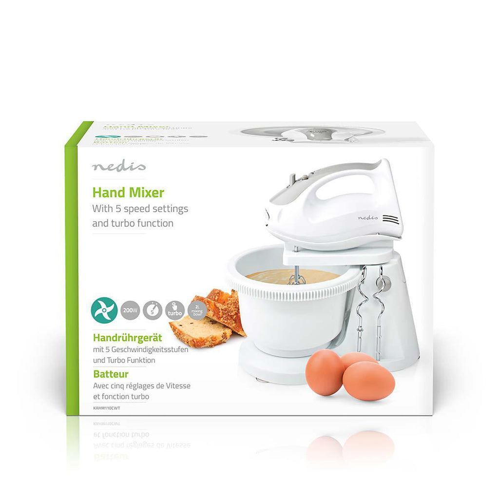 Kézi mixer | 200 W | 5 Sebesség Beállítás | Turbó funkció | Forgó Tál / 2 Habverő / 2 Tészta Tartó | Fehér / Szürke