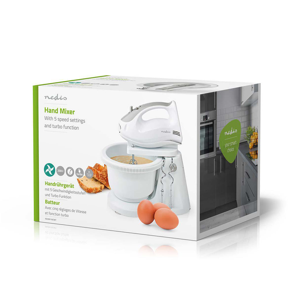 Kézi mixer | 200 W | 5 Sebesség Beállítás | Turbó funkció | Forgó Tál / 2 Habverő / 2 Tészta Tartó | Fehér / Szürke