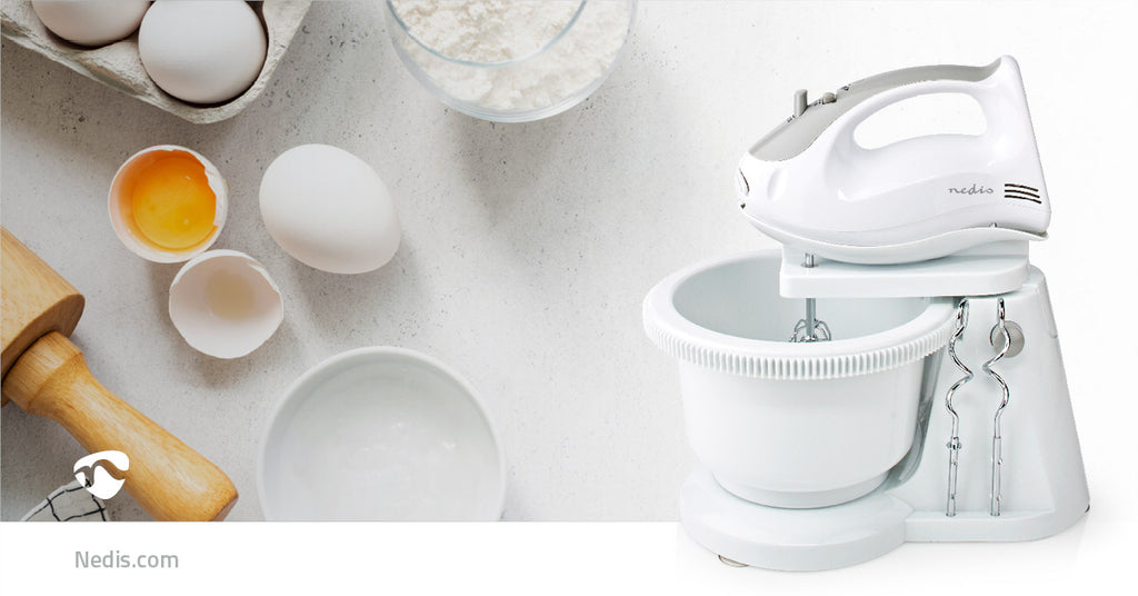 Kézi mixer | 200 W | 5 Sebesség Beállítás | Turbó funkció | Forgó Tál / 2 Habverő / 2 Tészta Tartó | Fehér / Szürke