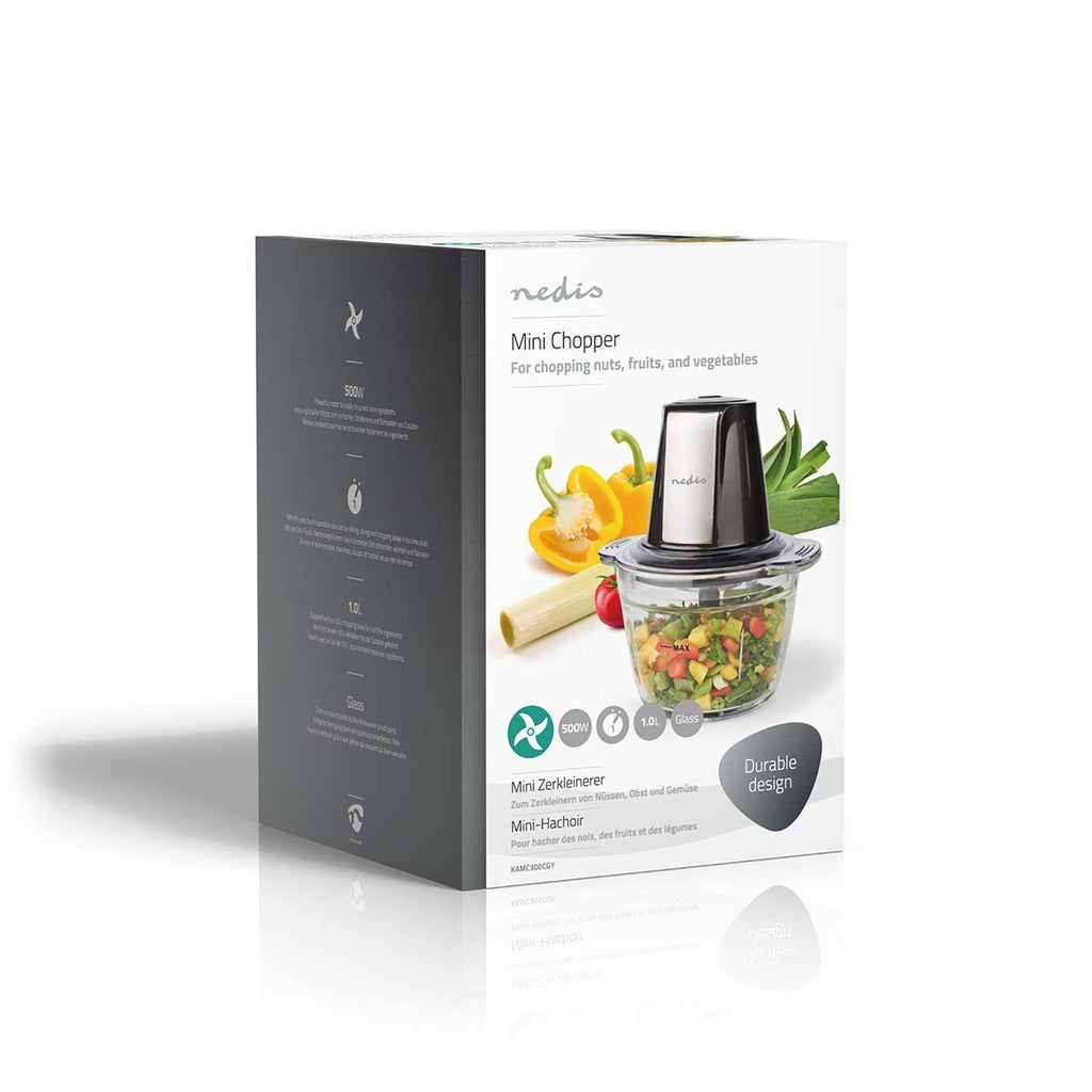 Élelmiszer Aprító | 500 W | 1000 l | Üveg | 1 Sebességes | Ezüst / Fekete