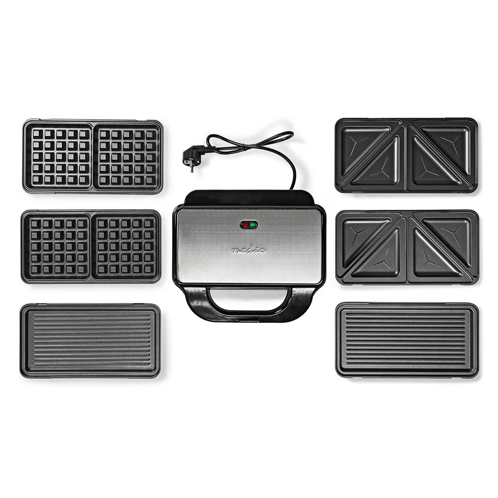 Több grillező | Grill / Sandwich / Waffle | 900 W | 28 x 15 cm | Automatikus hőmérséklet-szabályozással | Műanyag / Rozsdamentes Acél