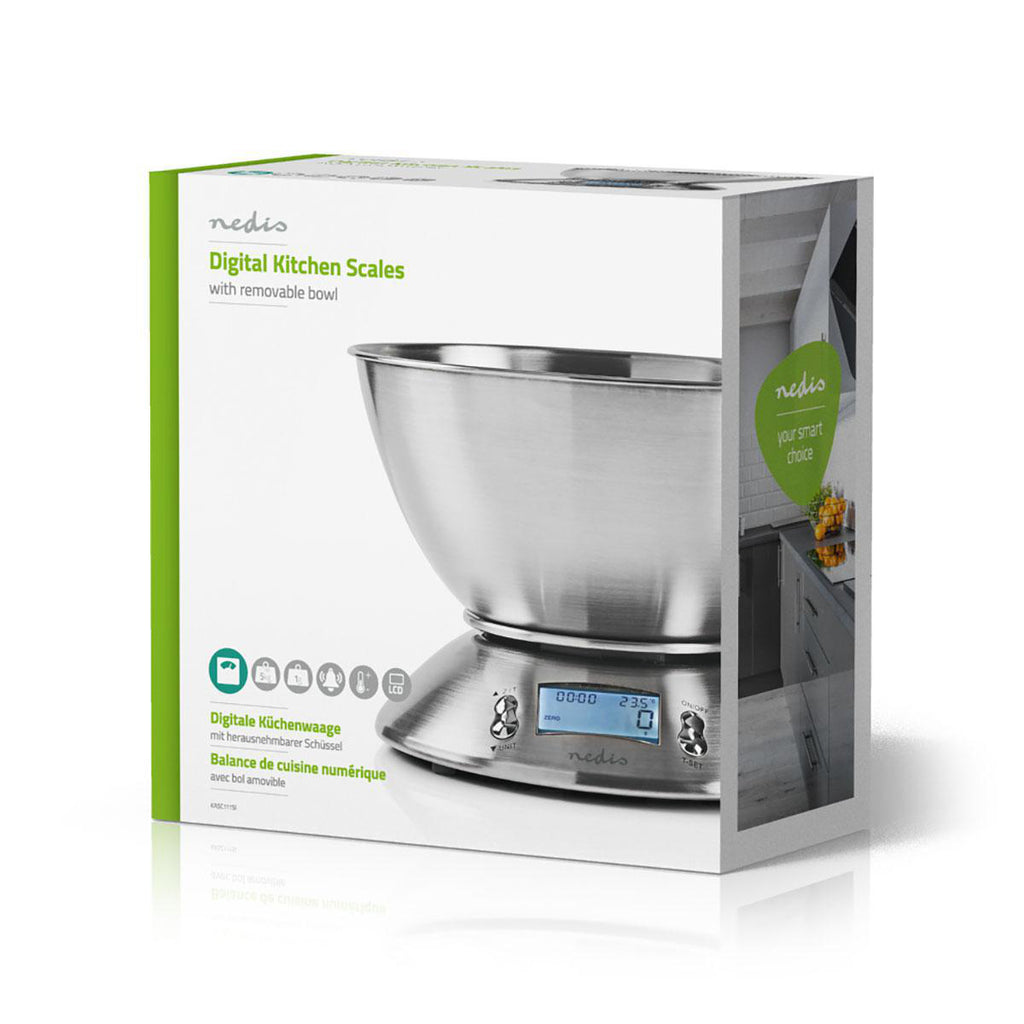 Digitális konyhai mérleg | Megvilágított LCD | Hőmérséklet | Ébresztőóra | Fém