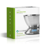 Digitális konyhai mérleg | Megvilágított LCD | Hőmérséklet | Ébresztőóra | Fém