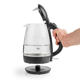 Elektromos vízforraló | 1,7 l | Üveg | Fekete | 360 fokban elfogatható | Rejtett fűtőszál | Strix® vezérlő | Üresen forralás elleni védelem