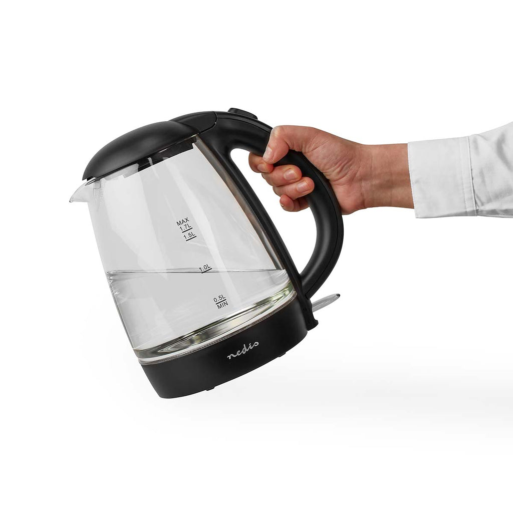 Elektromos vízforraló | 1,7 l | Üveg | Fekete | 360 fokban elfogatható | Rejtett fűtőszál | Strix® vezérlő | Üresen forralás elleni védelem