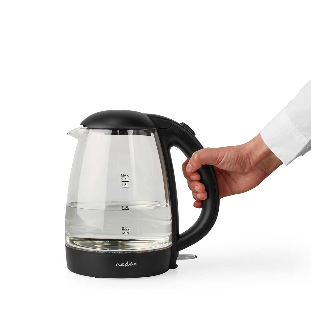 Elektromos vízforraló | 1,7 l | Üveg | Fekete | 360 fokban elfogatható | Rejtett fűtőszál | Strix® vezérlő | Üresen forralás elleni védelem