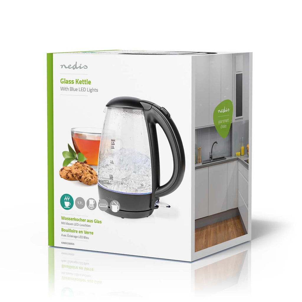 Elektromos vízforraló | 1,7 l | Üveg | Fekete | 360 fokban elfogatható | Rejtett fűtőszál | Strix® vezérlő | Üresen forralás elleni védelem