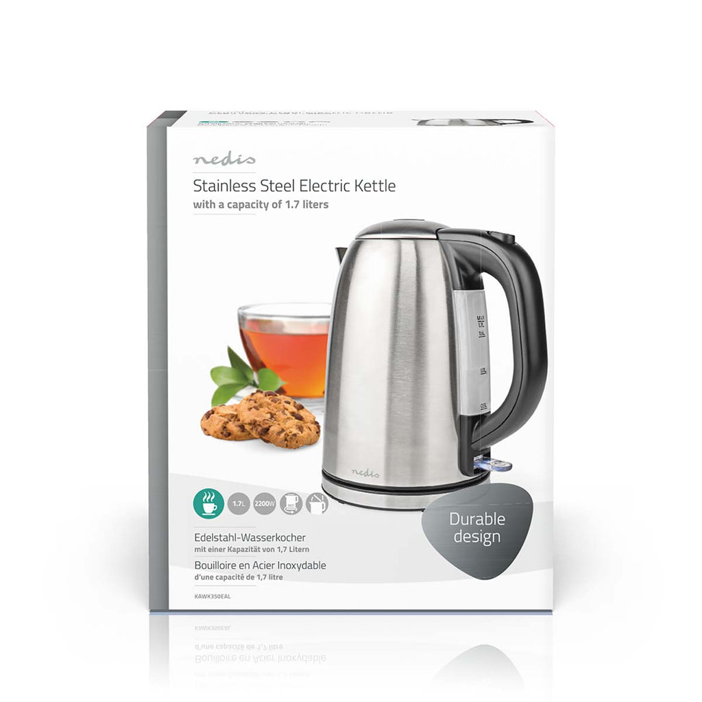 Elektromos vízforraló | 1.7 l | Rozsdamentes Acél | Ezüst / Fekete | 360 fokban elfogatható | Rejtett fűtőszál | Strix® vezérlő | Üresen forralás elleni védelem