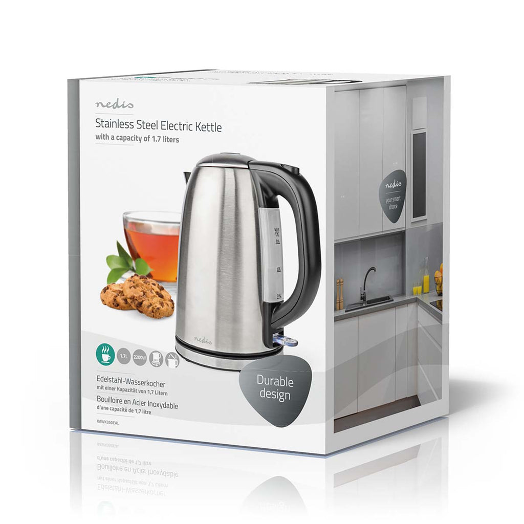 Elektromos vízforraló | 1.7 l | Rozsdamentes Acél | Ezüst / Fekete | 360 fokban elfogatható | Rejtett fűtőszál | Strix® vezérlő | Üresen forralás elleni védelem