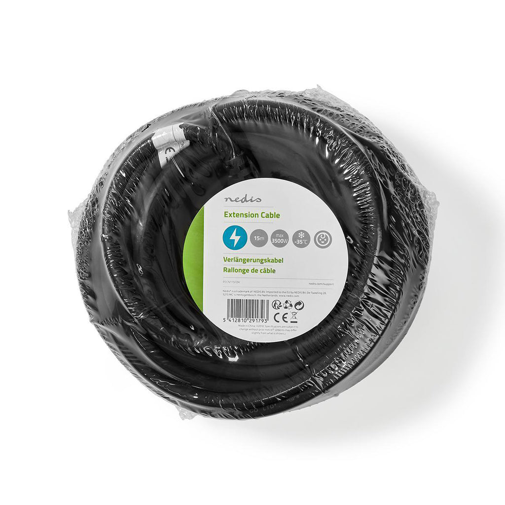 Hosszabbító kábel M - F | F típus (CEE 7/7) | Földelt csatlakozó | 15.0 m | 3680 W | 250 V - 50/60 Hz | Földelés típusa: Oldal Érzékelő | Aljzat szög: 90 ° | IP44 | H07RN-F 3G1.5 | Eszköz táp kimeneti csatlaakozó(k): 1 | Fekete
