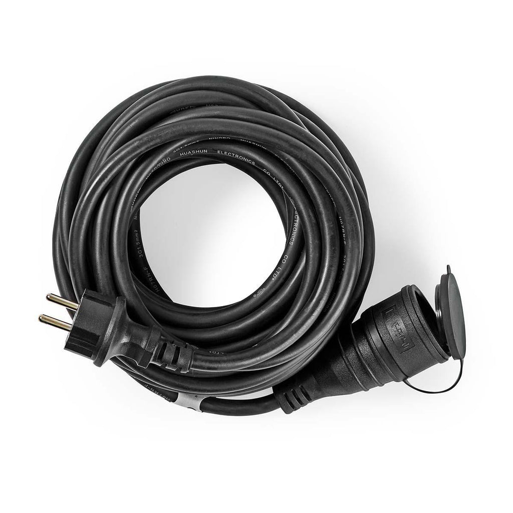 Hosszabbító kábel M - F | F típus (CEE 7/7) | Földelt csatlakozó | 20.0 m | 3680 W | 250 V AC 50/60 Hz | Földelés típusa: Oldal Érzékelő | Aljzat szög: 90 ° | IP44 | H07RN-F 3G1.5 | Eszköz táp kimeneti csatlaakozó(k): 1 | Fekete