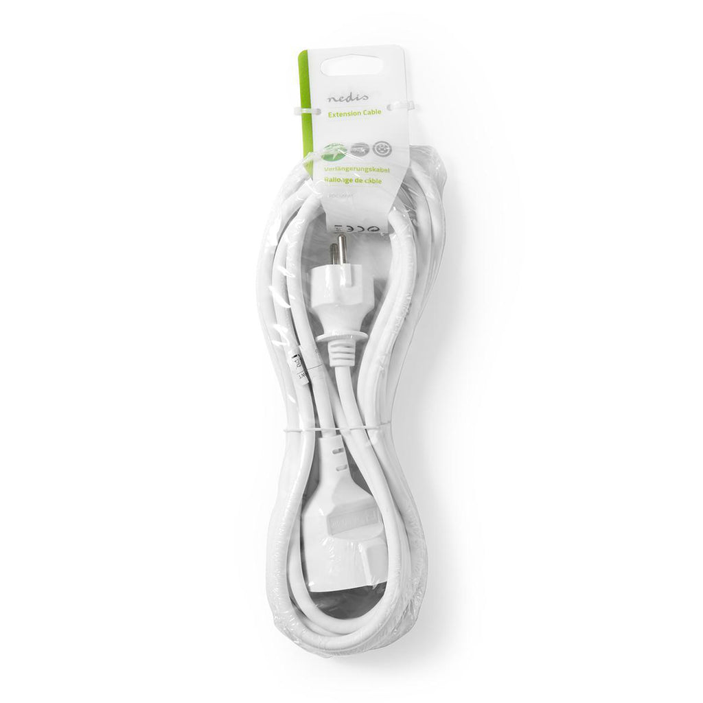 Hosszabbító kábel M - F | F típus (CEE 7/7) | Földelt csatlakozó | 5.0 m | 3680 W | 250 V - 50/60 Hz | Földelés típusa: Oldal Érzékelő | Aljzat szög: 90 ° | H05VV-F 3G1.5 | Eszköz táp kimeneti csatlaakozó(k): 1 | Fehér