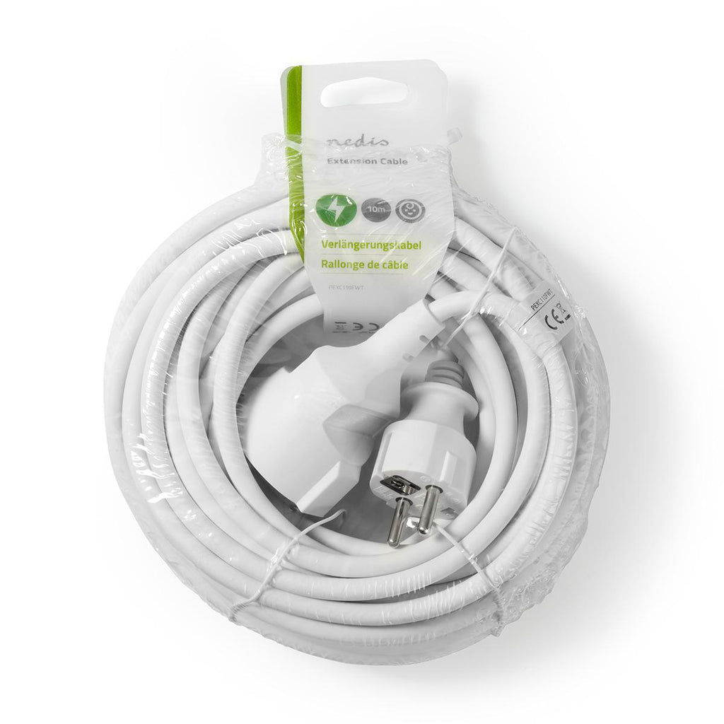 Hosszabbító kábel francia F - francia N | F típus (CEE 7/7) | Schuko | 10.0 m | 3680 W | 250 V - 50/60 Hz | Földelés típusa: Oldal Érzékelő | Aljzat szög: 90 ° | H05VV-F 3G1.5 | Eszköz táp kimeneti csatlaakozó(k): 1 | Fehér